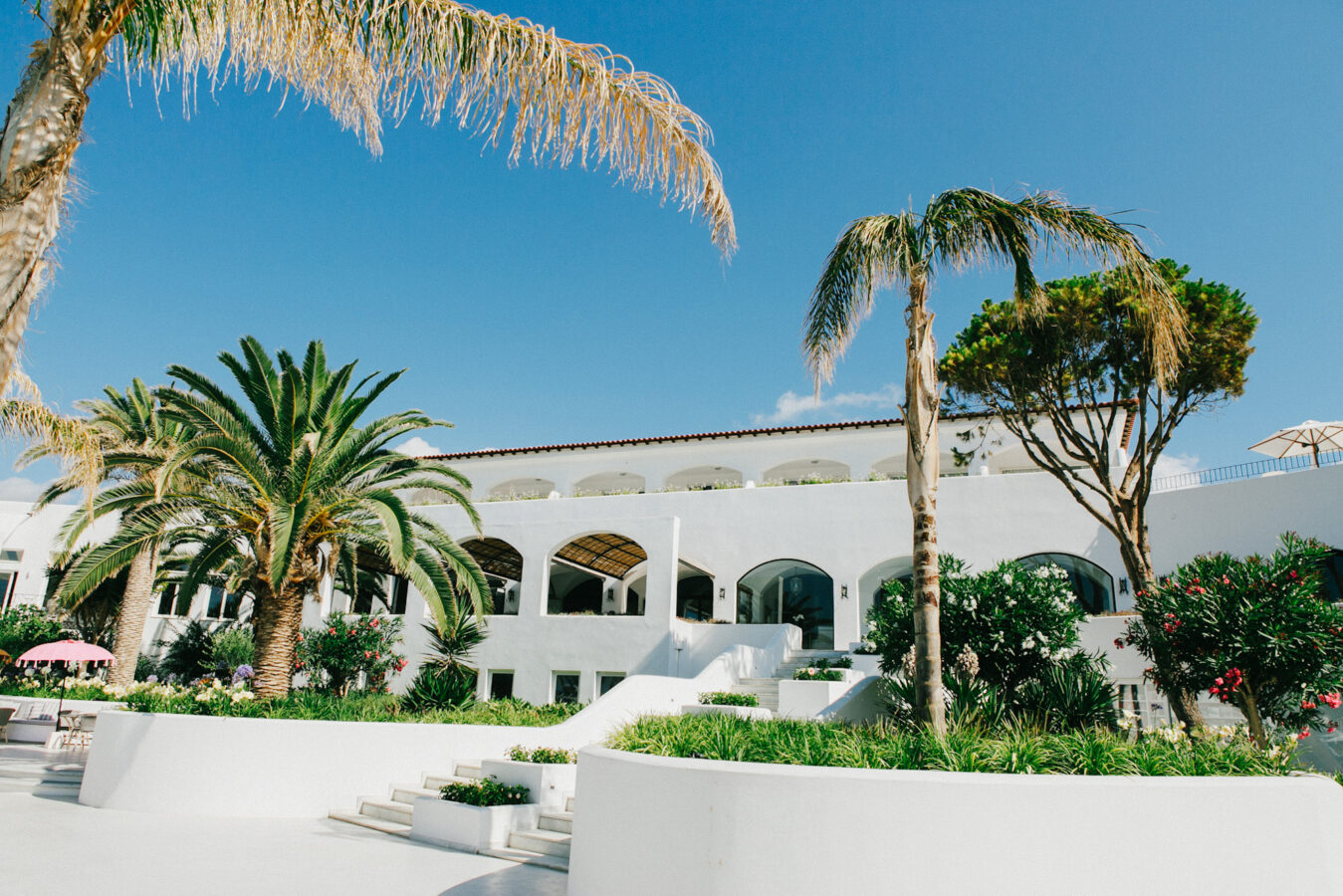 Caramel luxury hotel in Crete photographed on the wedding day as a backdrop to bridal preparations.