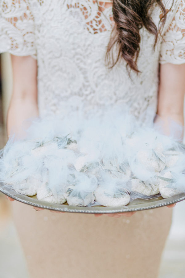 Beautiful wedding in Crete favors held on a tray.