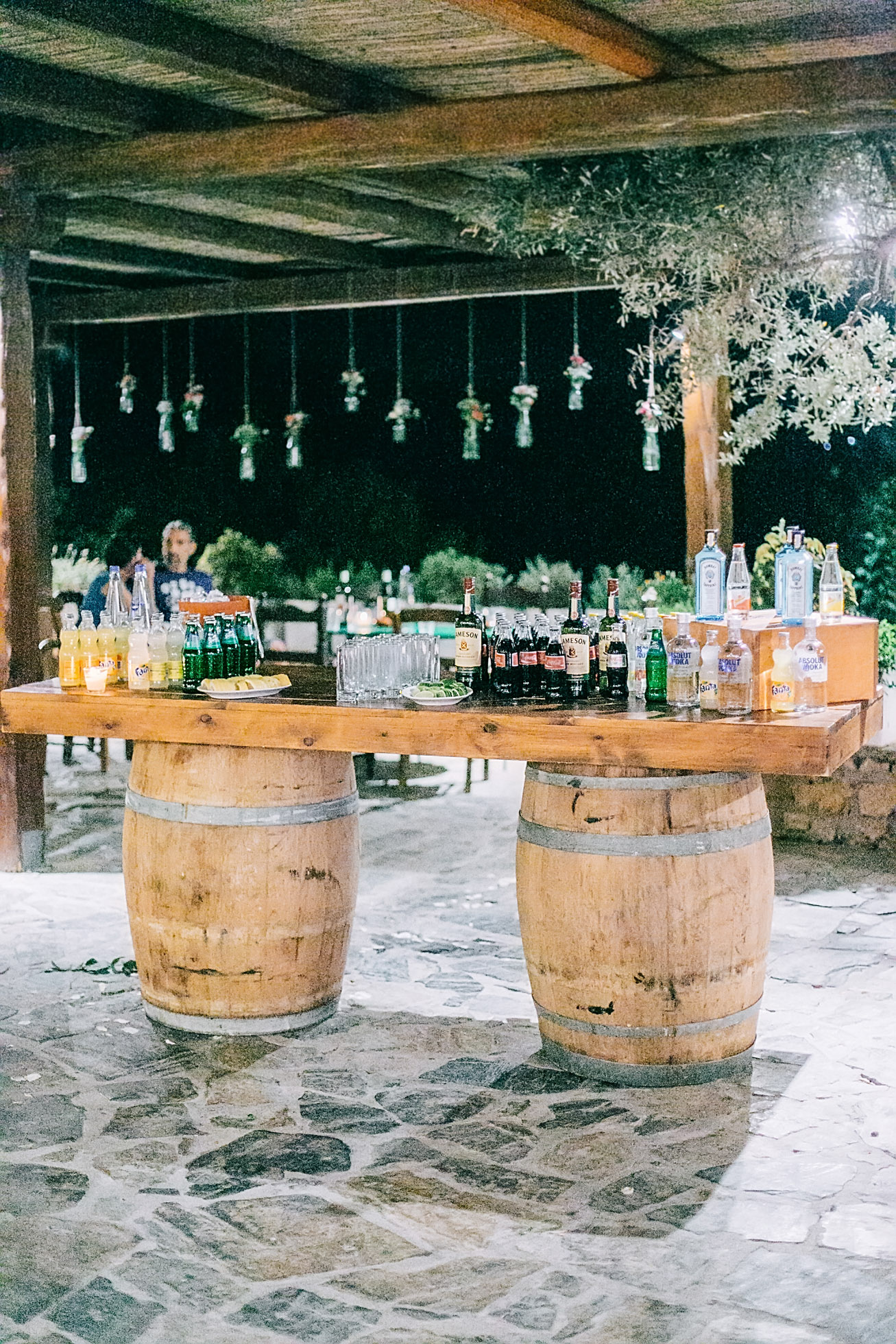 Wedding reception bar styled for a rustic wedding in Agreco Farm.