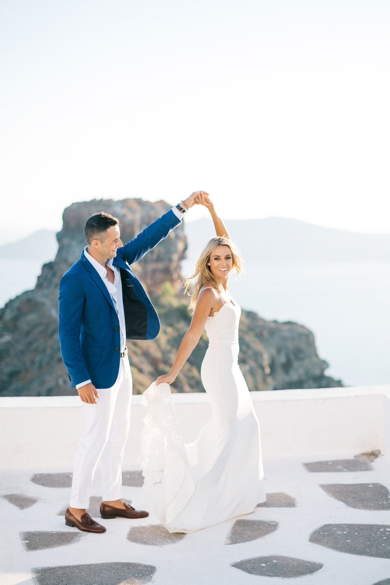 Beautiful wedding couple in Santorini, Greece.