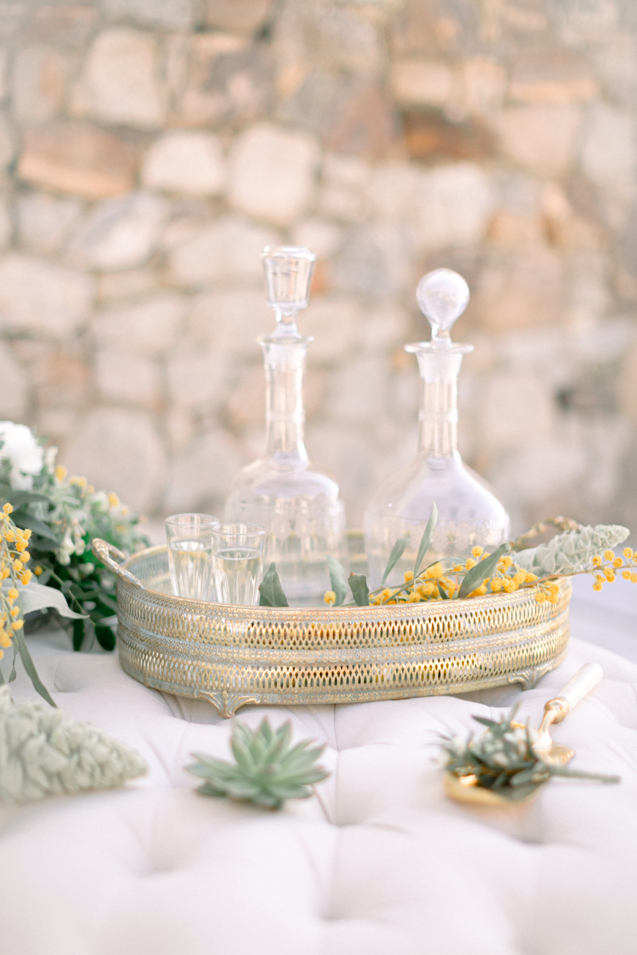 Elegant details of a bridal boudoir inspiration session in Loyal Villas Luxury, Mykonos, Greece.