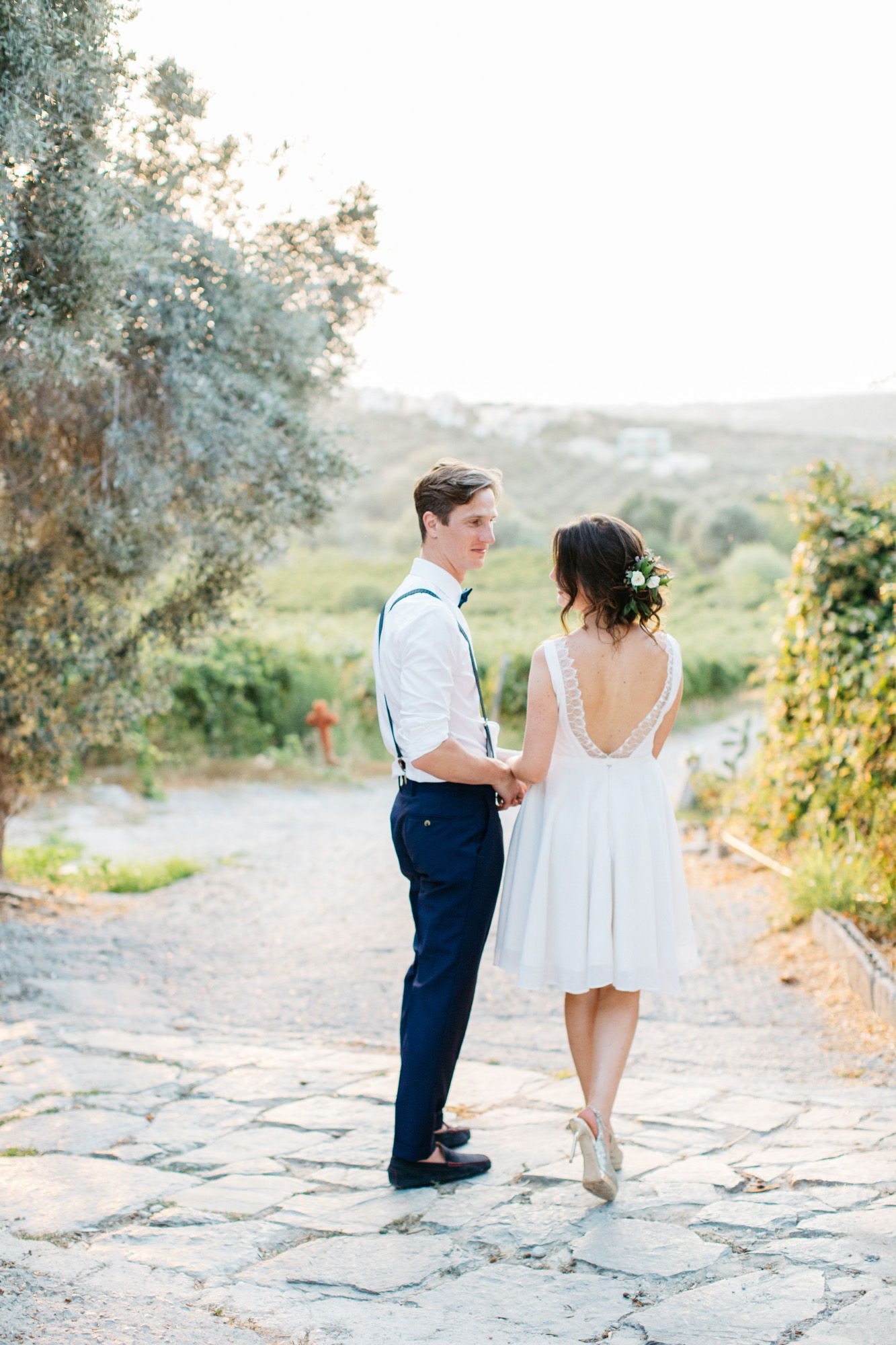 Happy newlyweds, bride and groom, at Grecotel Agreco Farm Crete Greece.