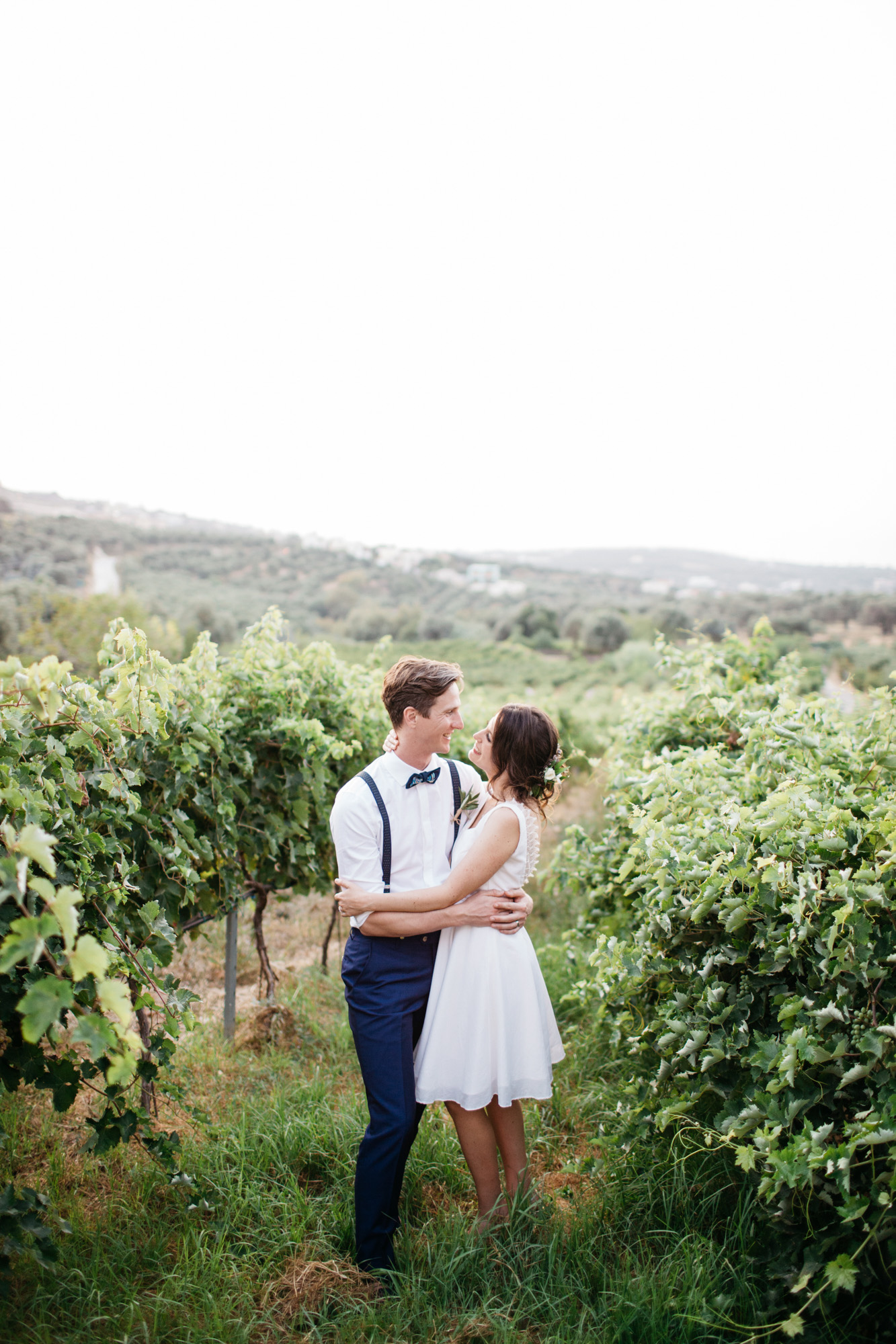 Happy newlyweds, bride and groom, at Grecotel Agreco Farm Crete Greece.