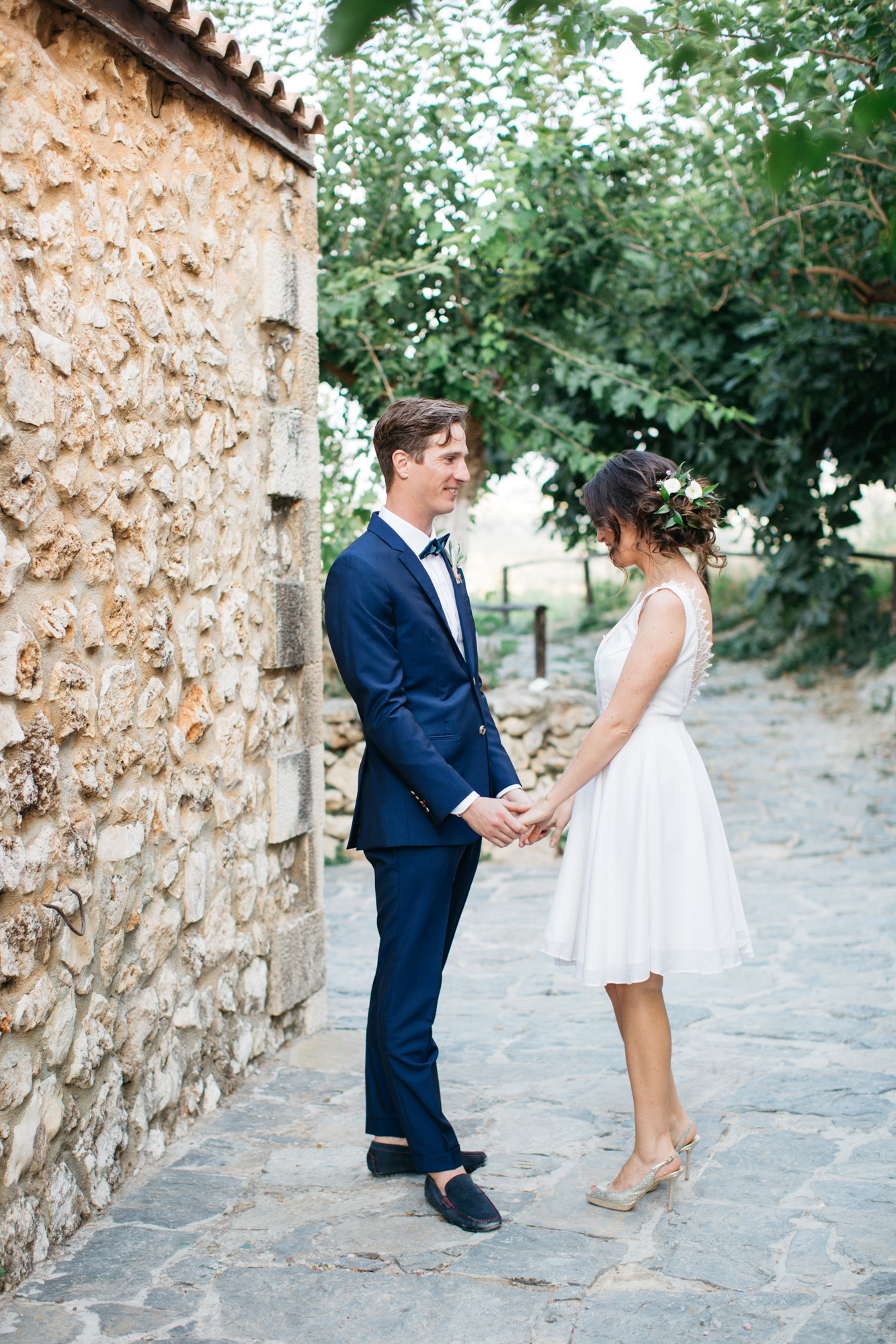 Sweet first look wedding moments at Grecotel Agreco Farm Crete Greece.