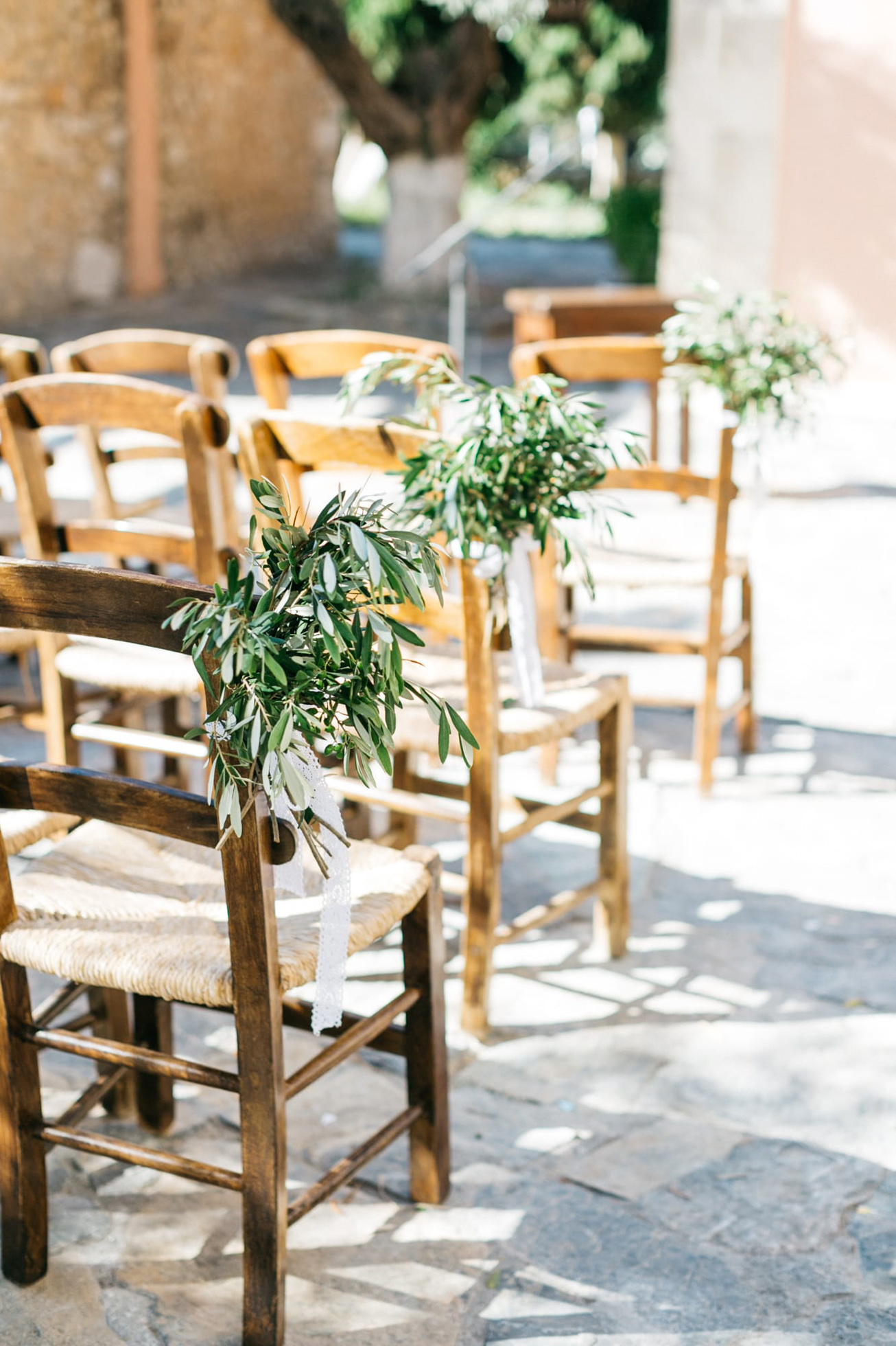 Destination wedding ceremony setup in Agreco Farms, Grecotel, Crete, Greece.
