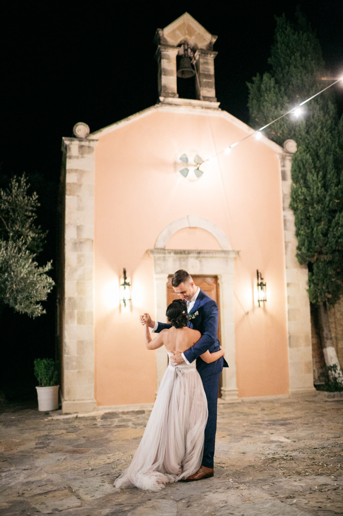 First dance of bride and groom as Mr. and Mrs. in Agreco Farms, Grecotel, Crete, Greece.