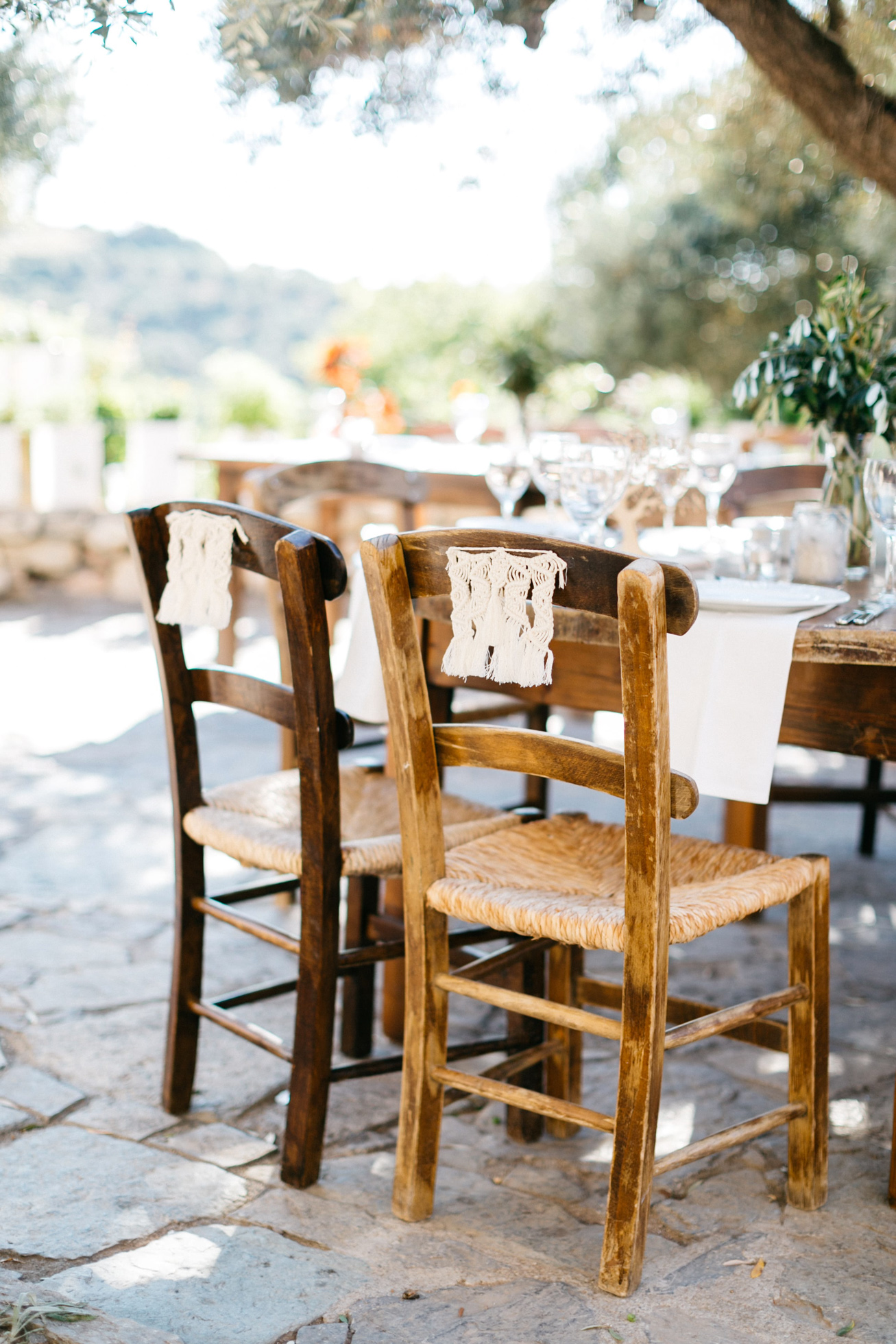 Wedding dinner setup and details in Agreco Farms, Grecotel, Crete, Greece.