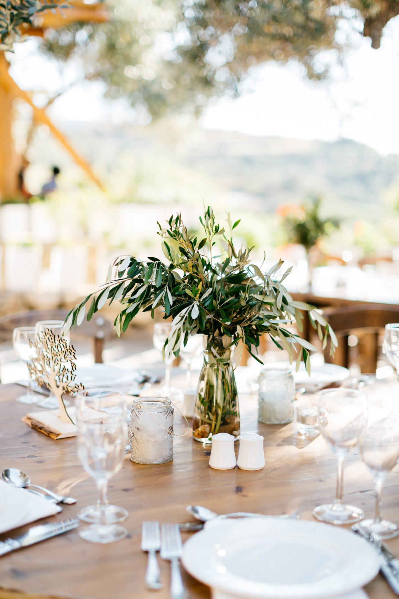Wedding dinner setup and details in Agreco Farms, Grecotel, Crete, Greece.