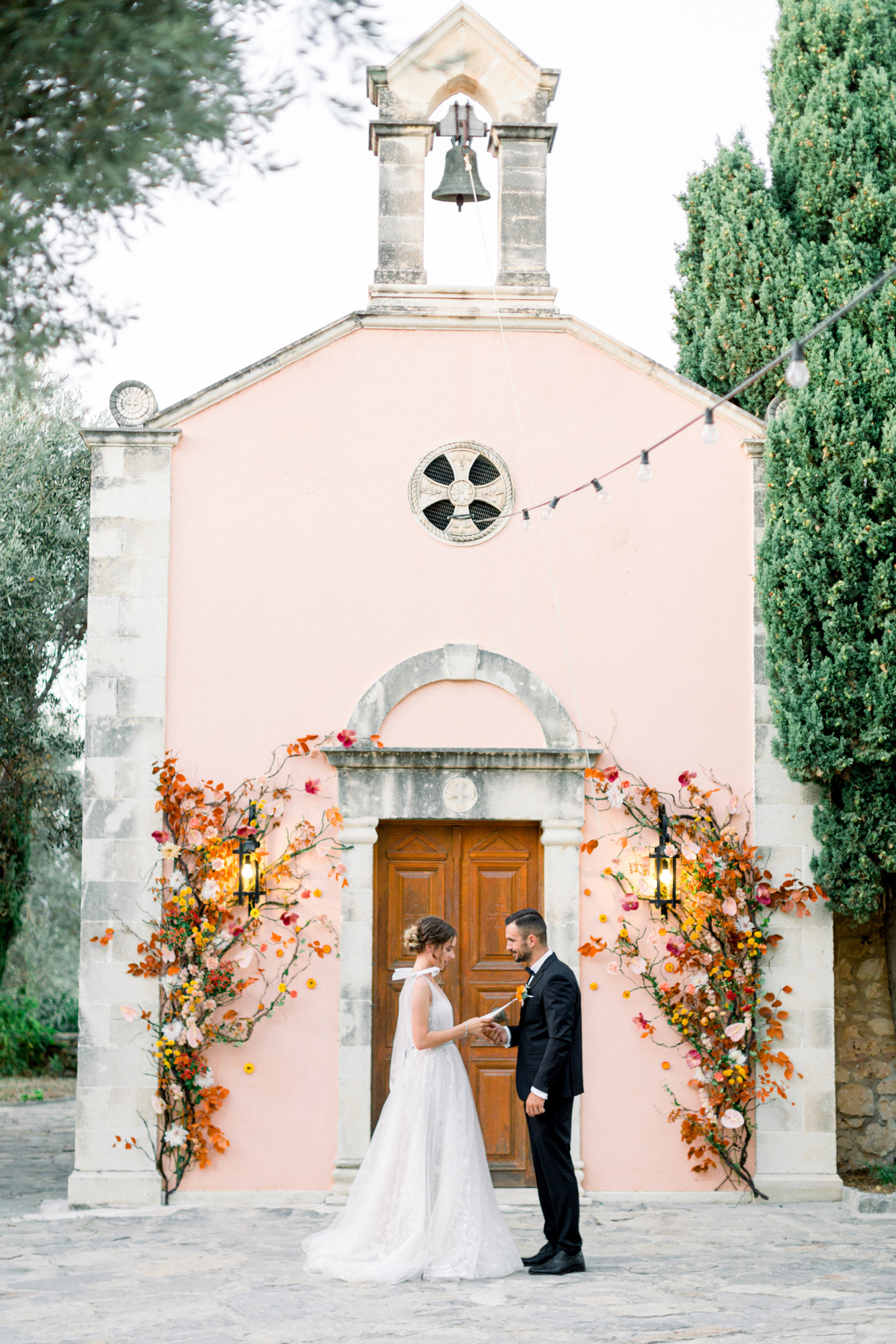 Microwedding ceremony at a sunset wedding editorial in Grecotel Agreco Farms Crete Greece as published on Ruffled blog.